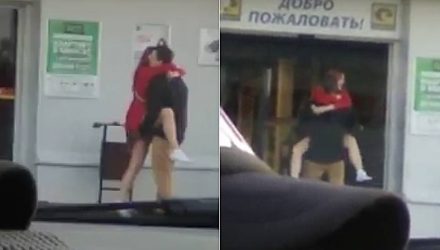 Добро пожаловать! Ещё одну любвеобильную парочку засняли в гомельском "Евроопте"