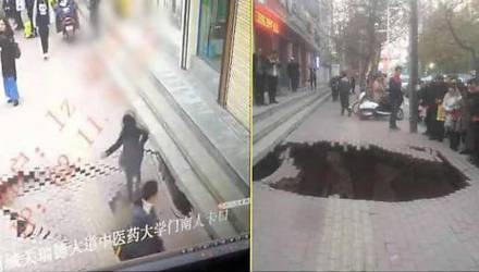 В Китае на глазах у прохожих бездна поглотила девушку – видео