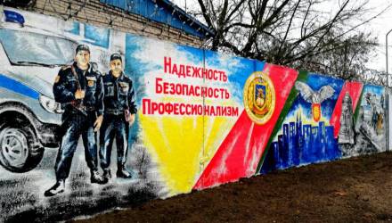 Фотофакт: девушка-милиционер в Светлогорске украсила забор рисунком