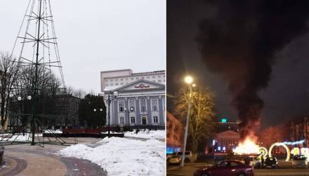 В Гомеле на месте сгоревшей 1 января елки устанавливают новую
