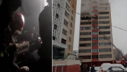 Пожарные на видео показали борьбу с огнём в гомельской многоэтажке: из дома эвакуировано 10 человек