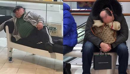 «Пережить это страшное время». На фото показали мужчин, ждущих жён во время шопинга