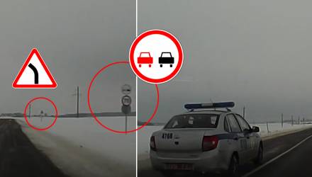 На участке трассы "Речица-Хойники" автомобиль милиции грубо нарушил ПДД. Пользователи соцсетей возмущены