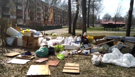 Свинство самое настоящее! В Гомеле возле детской площадки за ночь образовалась куча мусора