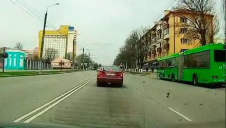 В Гомеле из машины на дорогу метнули стеклянную бутылку. Нарушителя оштрафовали (видео)