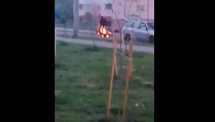 В Гомеле на ходу открытым пламенем загорелся мотоцикл – видео