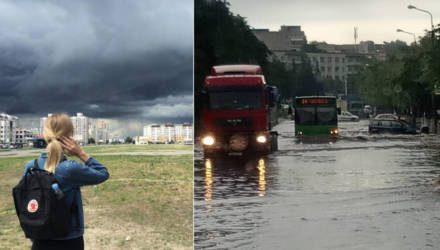 Что ни дождик, то потоп. Завораживающие кадры разгулявшейся стихии в Гомеле