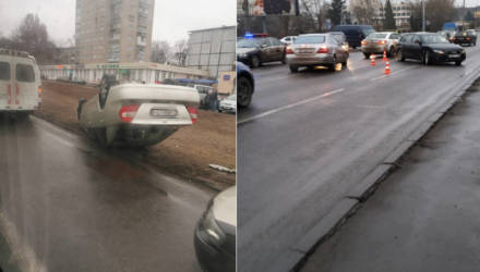 Повернуть налево через две полосы – и не умереть. На Речицком проспекте в Гомеле перевернулась Toyota – фотофакт