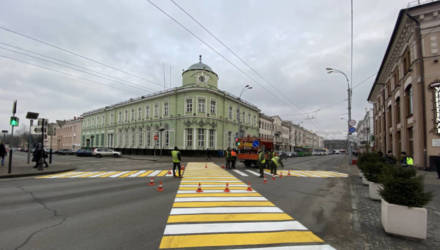 В Гомеле на Советской появился первый в области диагональный пешеходный переход