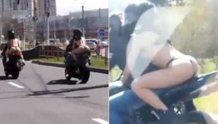Видеофакт: байкеры прокатили по улицам девушек в нижнем белье