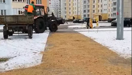 Коммунальники засыпали Гомель песком – видеофакт