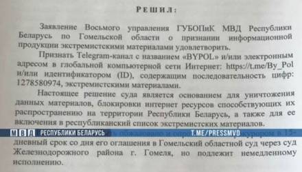 Гомельский суд признал Telegram-канал «BYPOL» экстремистским