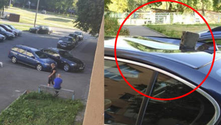 "Это жизнь, всякое бывает". В Гомеле на припаркованный во дворе BMW упал кирпич