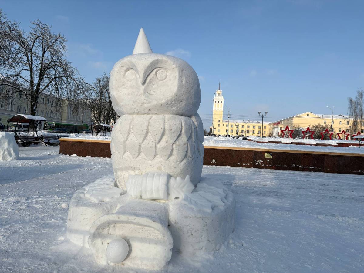 В результате возле гомельского цирка появился сказочный снежный городок