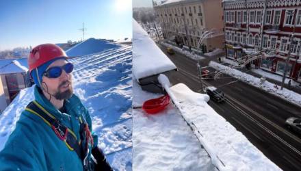 Как в Гомеле убирают снег с крыш: взгляд с высоты