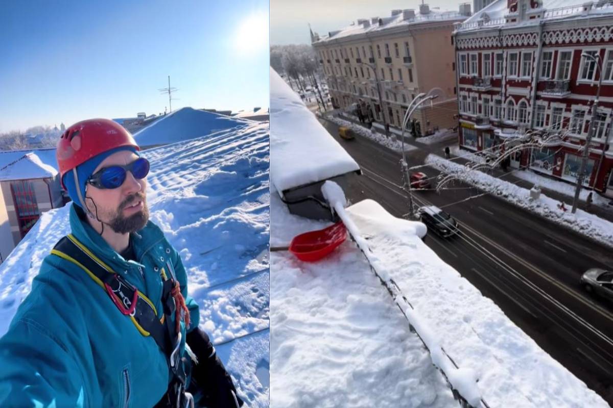 Как в Гомеле убирают снег с крыш: взгляд с высоты
