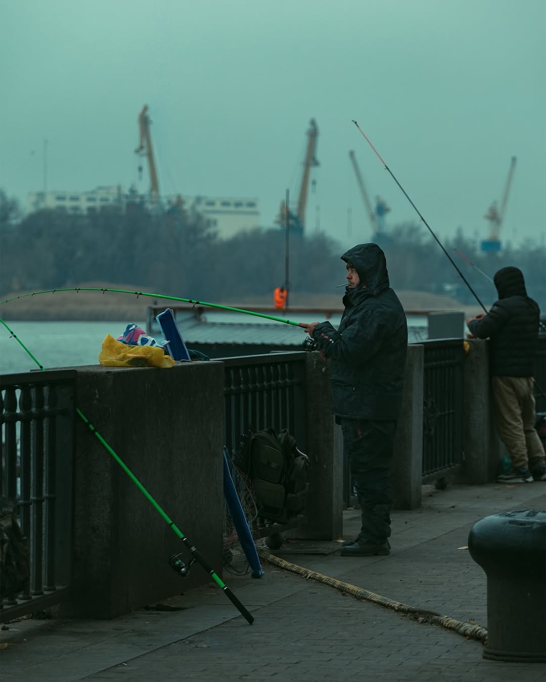 На это указывают характерные строения на противоположном берегу, внешний вид кранов