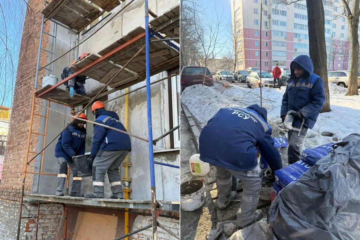 На улице Советской обновляют фасад дома