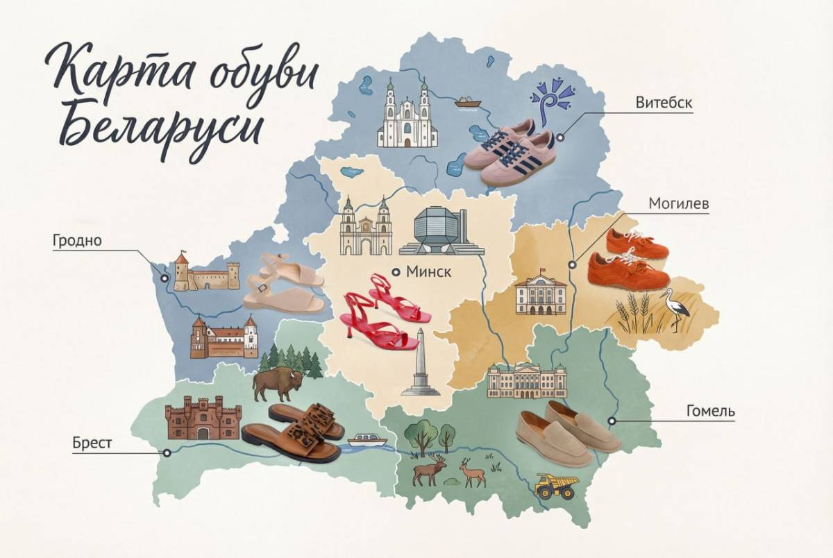 В Минске — босоножки, в Гомеле — лоферы и слингбэки. Megatop представил первую обувную карту Беларуси