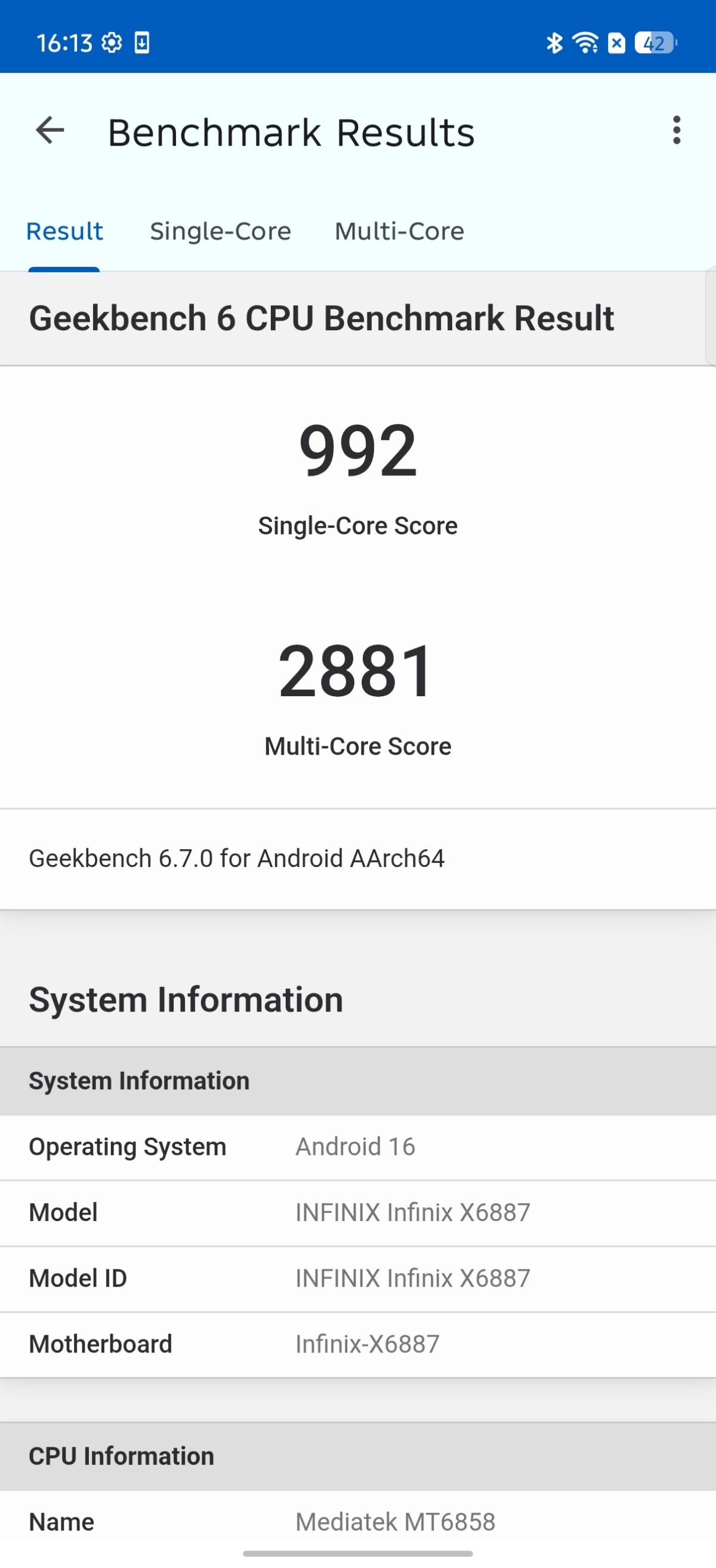 В Geekbench 6 набрал 992 балла в тесте одноядерного режима и 2881 балла – многоядерного