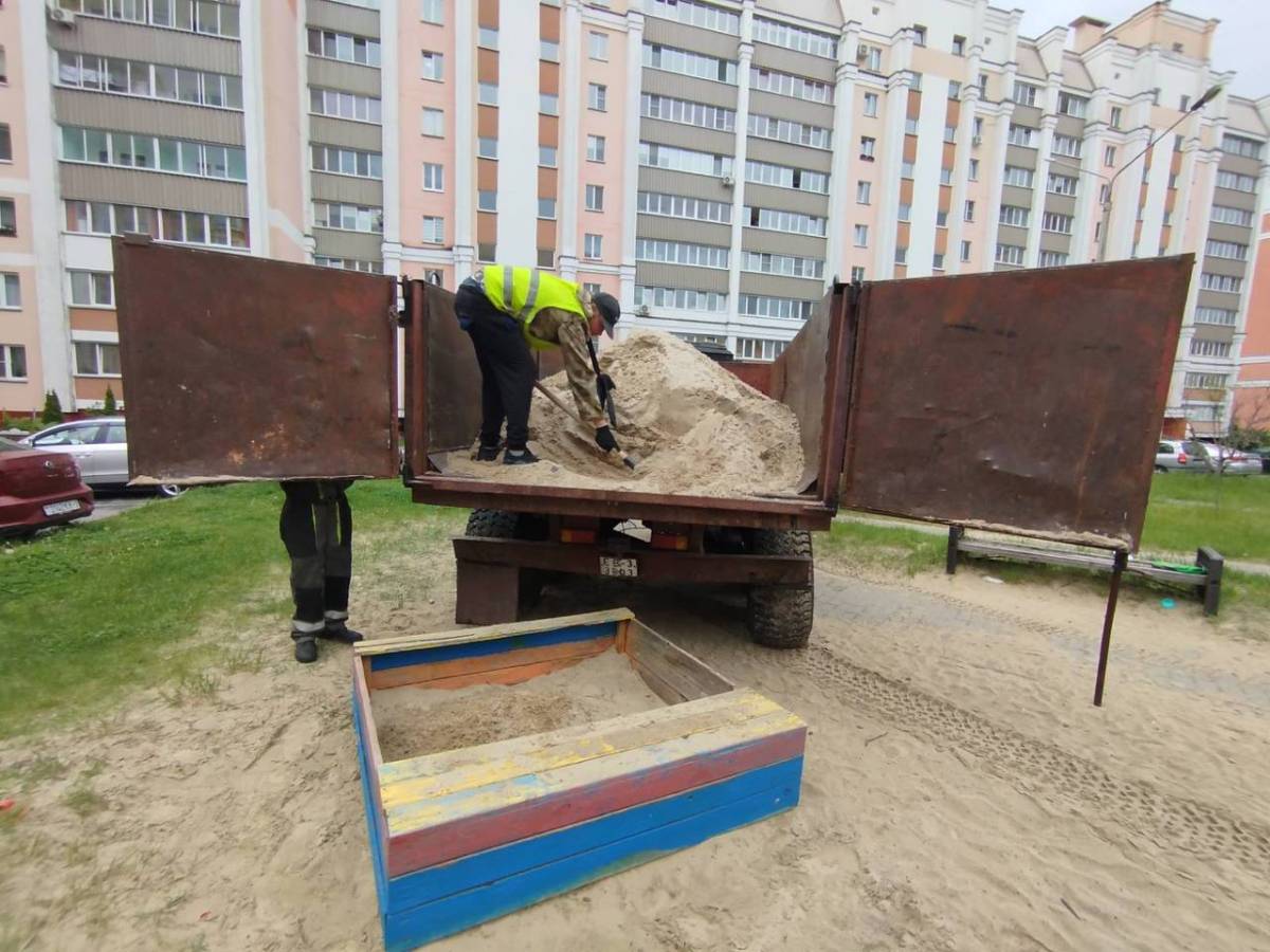 В Гомеле начали обновлять песок в детских песочницах